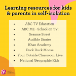 Learning resources for kids and parents in self-isolation graphics