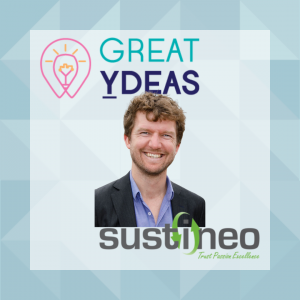 Image of Tom Sloan, with the Great Ydeas and Sustineo logos