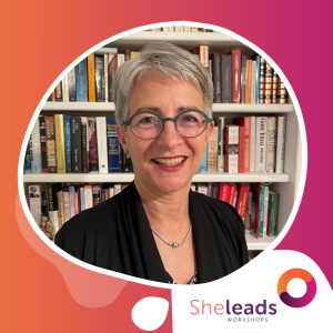 Headshot of Barbara Livesey with the She Leads Workshop Logo on the bottom right